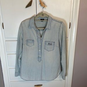 J Crew Custom Embroidered Chi Omega Button Down